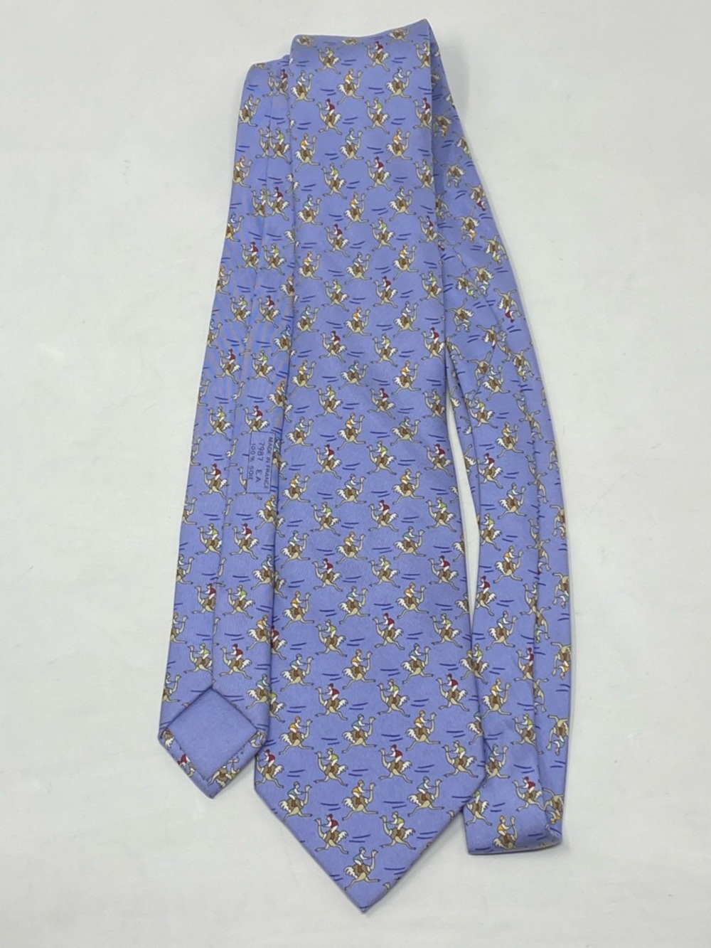 Hermes Mens Silk Tie Ostrich Rider Blue 7987 EA - Picture 3 of 11